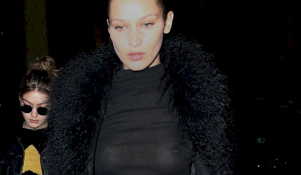 Bella Hadid nipples in a sheer top